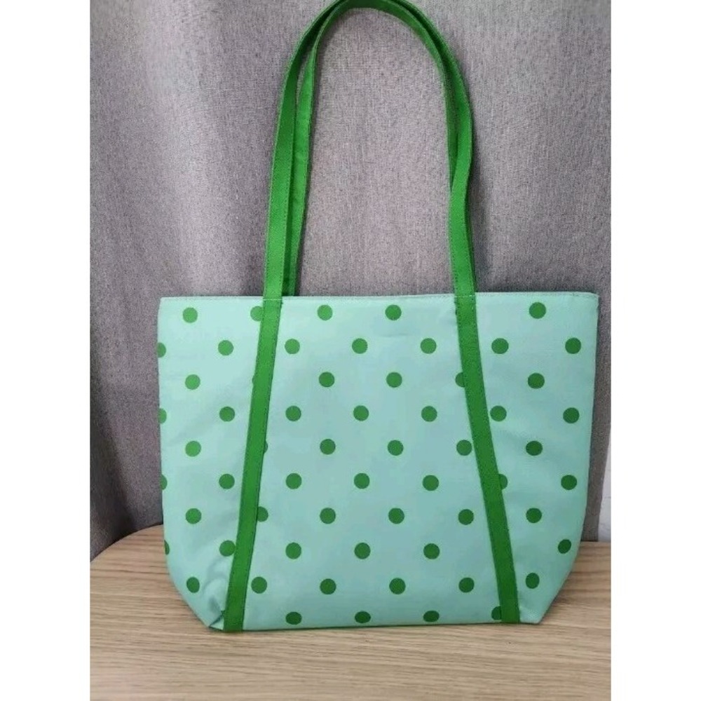 Clinique x Kate Spade Shopping Shoulder Travel Tote Large Green Dot Bag NWT